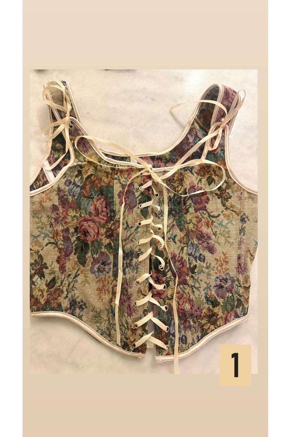 Floral Lace Trim Corset Bustier Top